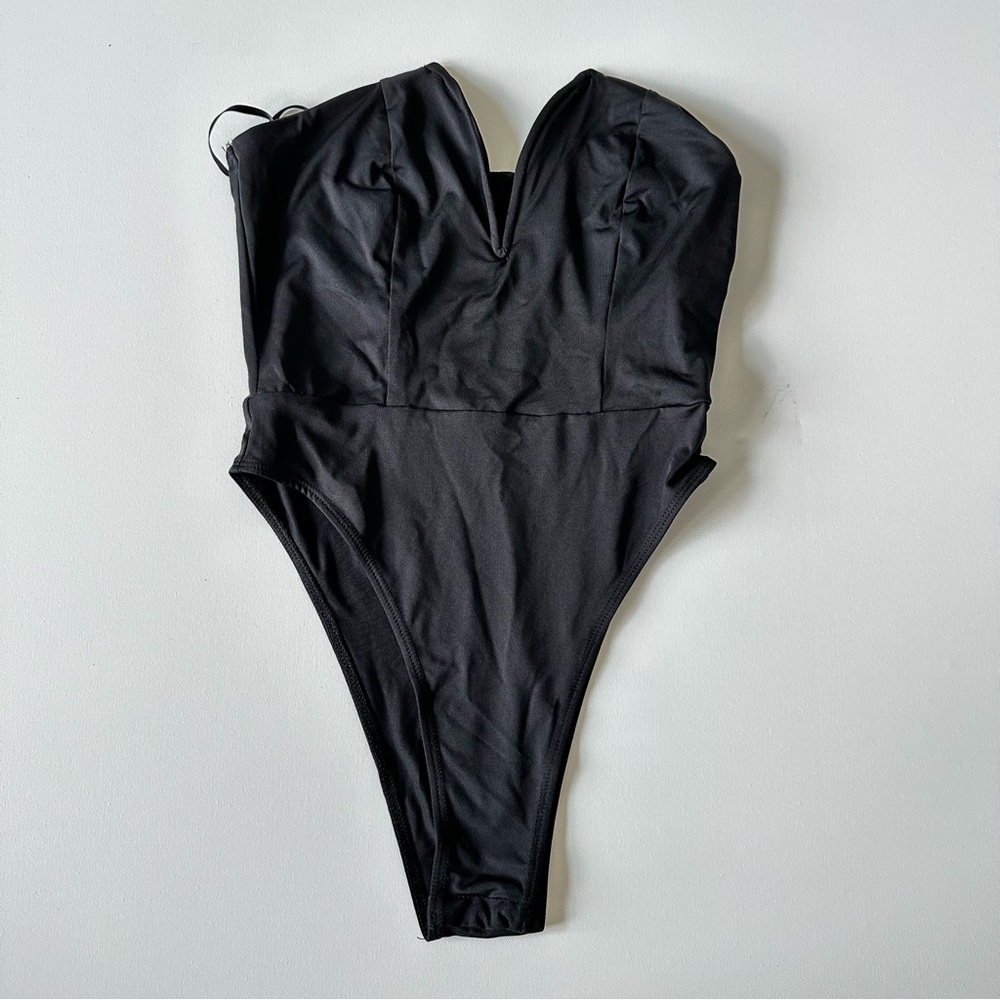 Plunging Neckline Black Bodysuit size XS